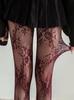 Damen Burgunderrot Rose Netzstrümpfe Hohe Elastizität Bequem Retro Chic Netzstrumpfhosen Für Stilvolle Streetwear Shopping