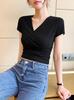 Women's Summer 2025 V-neck Cropped Short-Sleeve High-Waist T-shirt