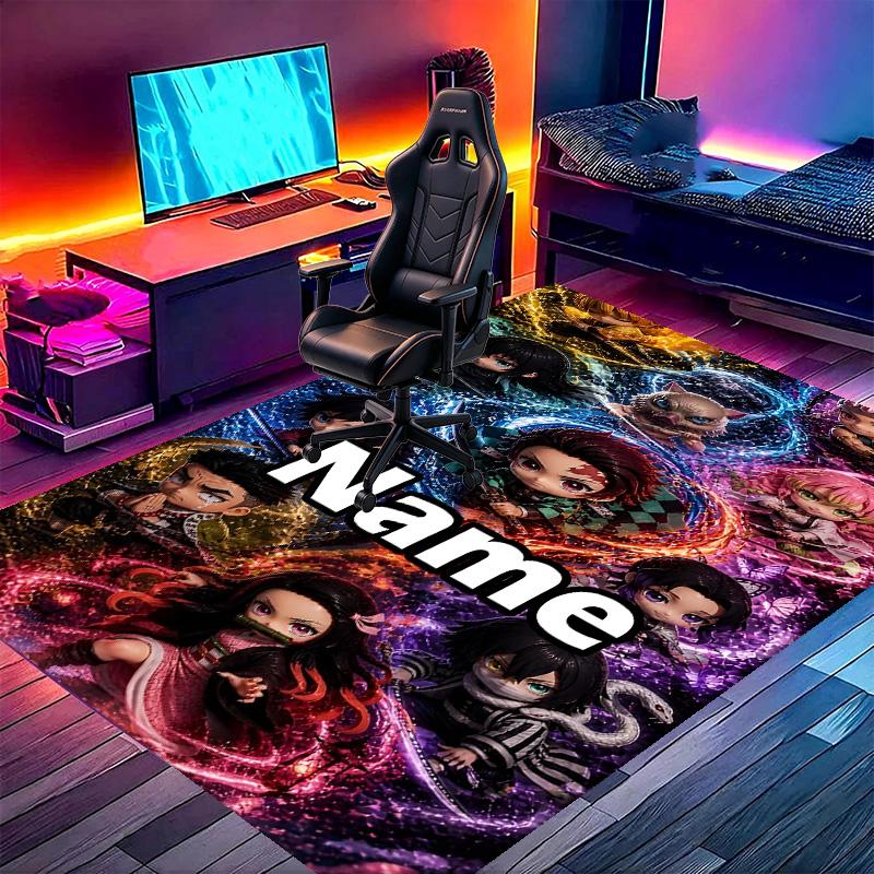 Custom Name Personalized Demon Slayer Print Carpet, Versatile Home Decor Rug, for Playroom, Apartment, Balcony, Entryway, Hallway Gift