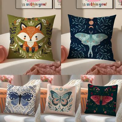 Colorful Plant And Insect Home Prints Pillow Case Double-Sided Plush Sofa Cushion Covers Organic Breathable Invisible Zipper