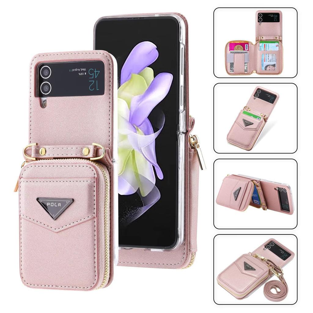 Suitable for Samsung Z Flip7 Mobile Phone Leather Case Z Flip5 Folding Mobile Phone Multifunctional Fashion Zipper Bag Oblique Span