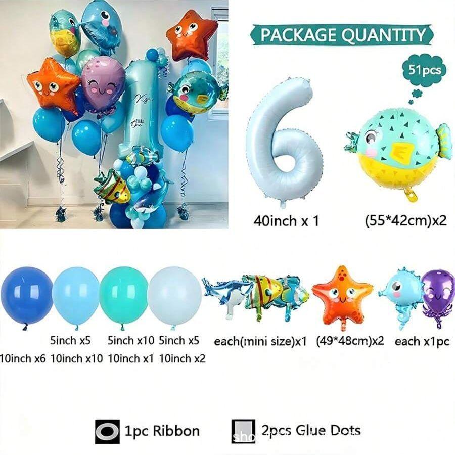 Zestaw Cyfrowych Balonów z Folii Aluminiowej o Motywie Morskim do Dekoracji Pierwszych Urodzin Dziecka