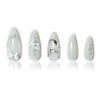 Lace Texture White Bows Pearl Rhinestone Fake Nails 24 Pieces Resin Material