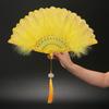 Lolita Feather Folding Fan Japanese Sweet Fairy Girl Dark Gothic Court Dance Hand Fan With Pendant Gift Wedding Party Decoration