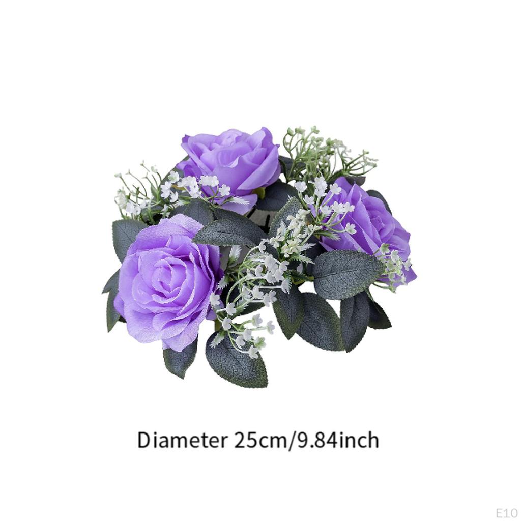 Anello portacandele floreale artificiale piccolo per tavolo Giorno di San Valentino Ringraziamento Bianco