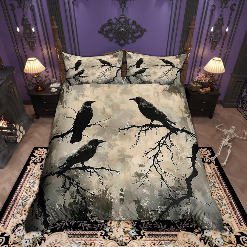 Comforter Homewish Halloween Crow Black Bats Bedding Set Kids Happy Halloween Bed Set Room Decor