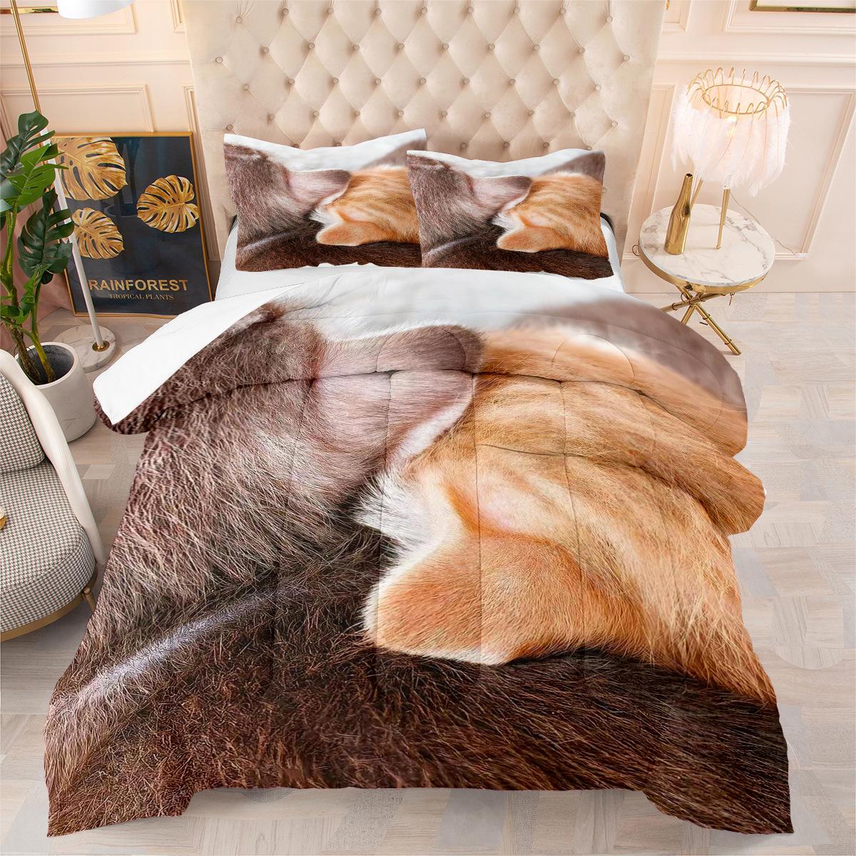 Cat Macro Real Shot Quilt Bedroom Fat Quilt Suit Three-piece Digital Printing Cat Quilted Quilt Cover 172*218cm