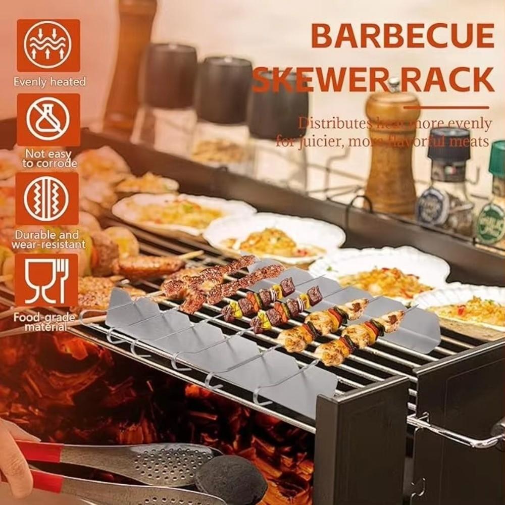Stainless Steel BBQ Kebab Rack Anti-Slip Groove Kebab Stands Barbecue Tools  Garden Party