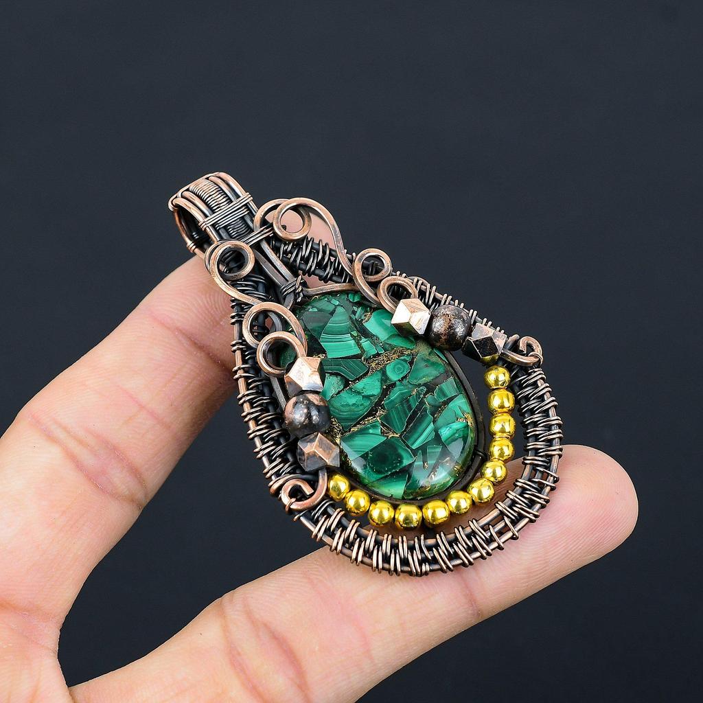 Copper Malachite Jewelry, 999 Copper Wire Wrapped Pendant Handmade Gemstone Jewelry, Gifts For Wife Brand New Pendant
