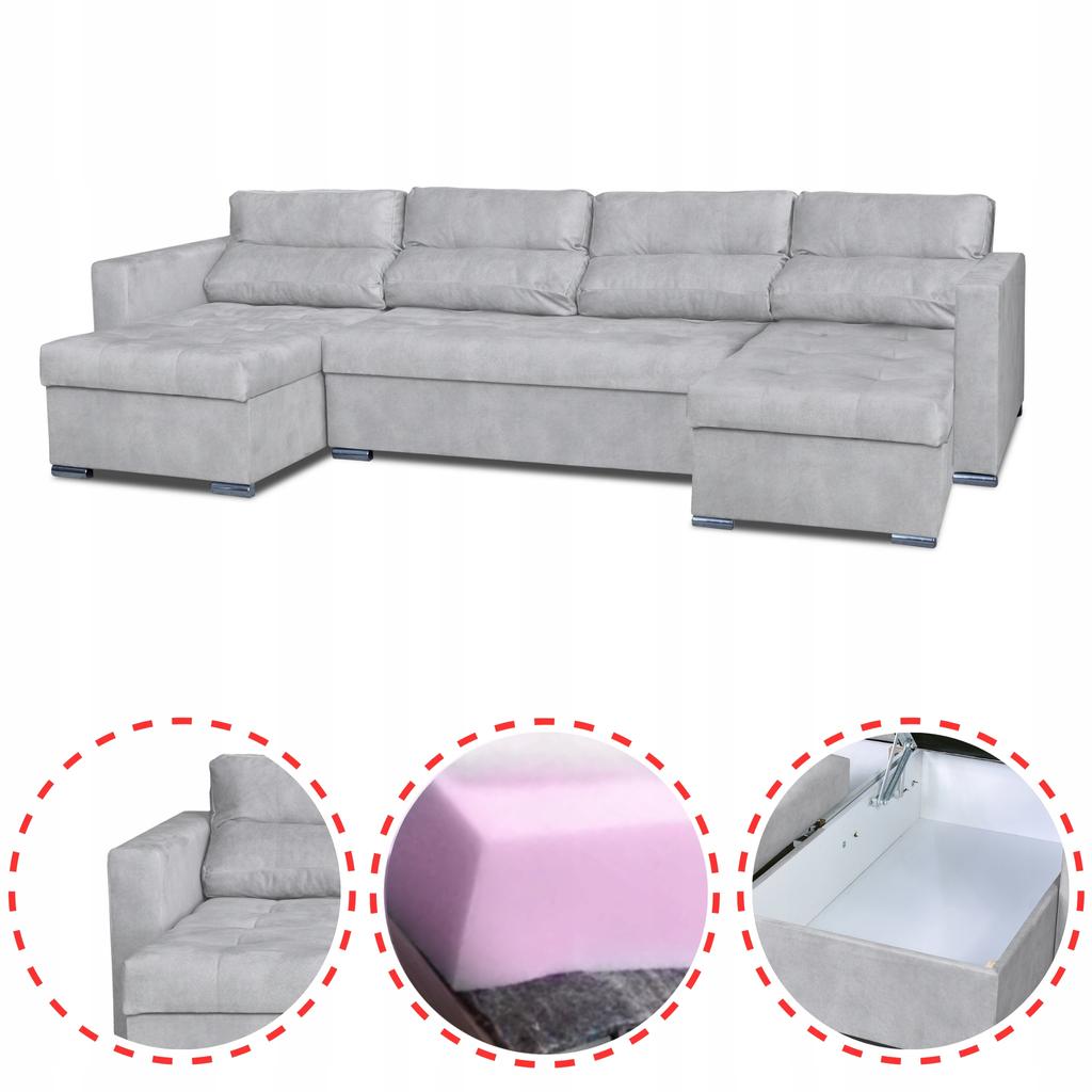 Varius BIG Corner Sofa Bed with Sleeping Containers Family Furniture Gray