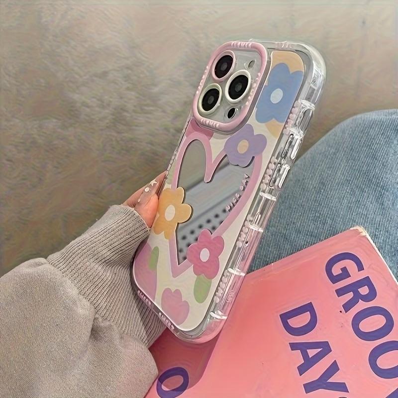 Korean Colors Cute Flower Mirror Phone Case For iPhone 11 13 12 14 15 16 17 Pro Max XS XR 7 8 Plus Lovely Hard Shockproof Cover