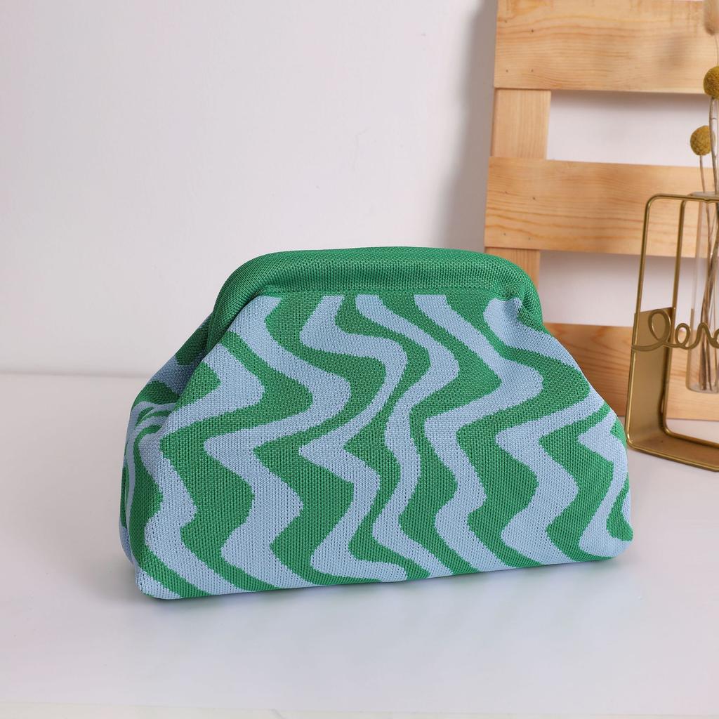 New Knitted Handbag Striped Cloud Large Capacity Daily Versatile Contrasting Color Clip Bag