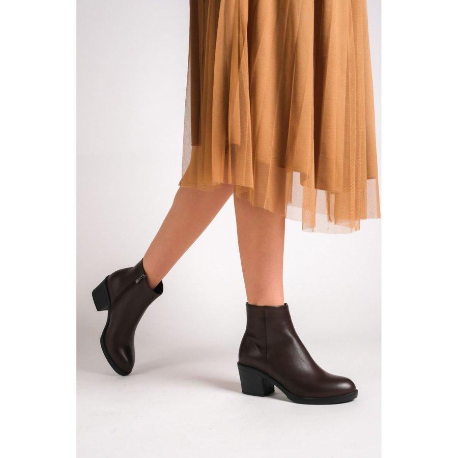 Botas elegantes informales de tacón medio de cuero genuino para mujer