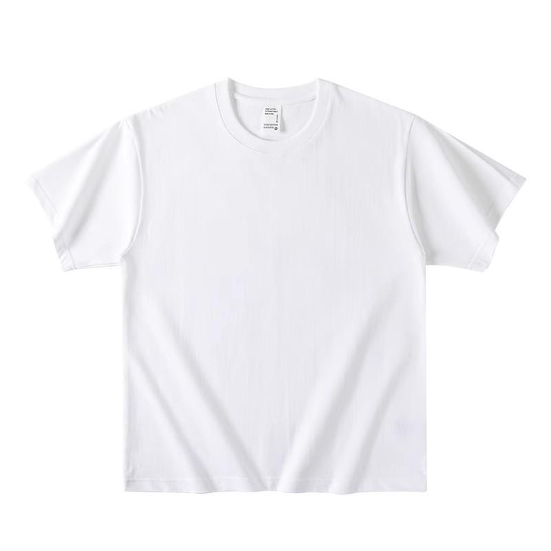 400g Heavyweight Pure White Long-Staple Cotton Summer Short-Sleeve Loose Crew Neck Base Layer T-Shirt