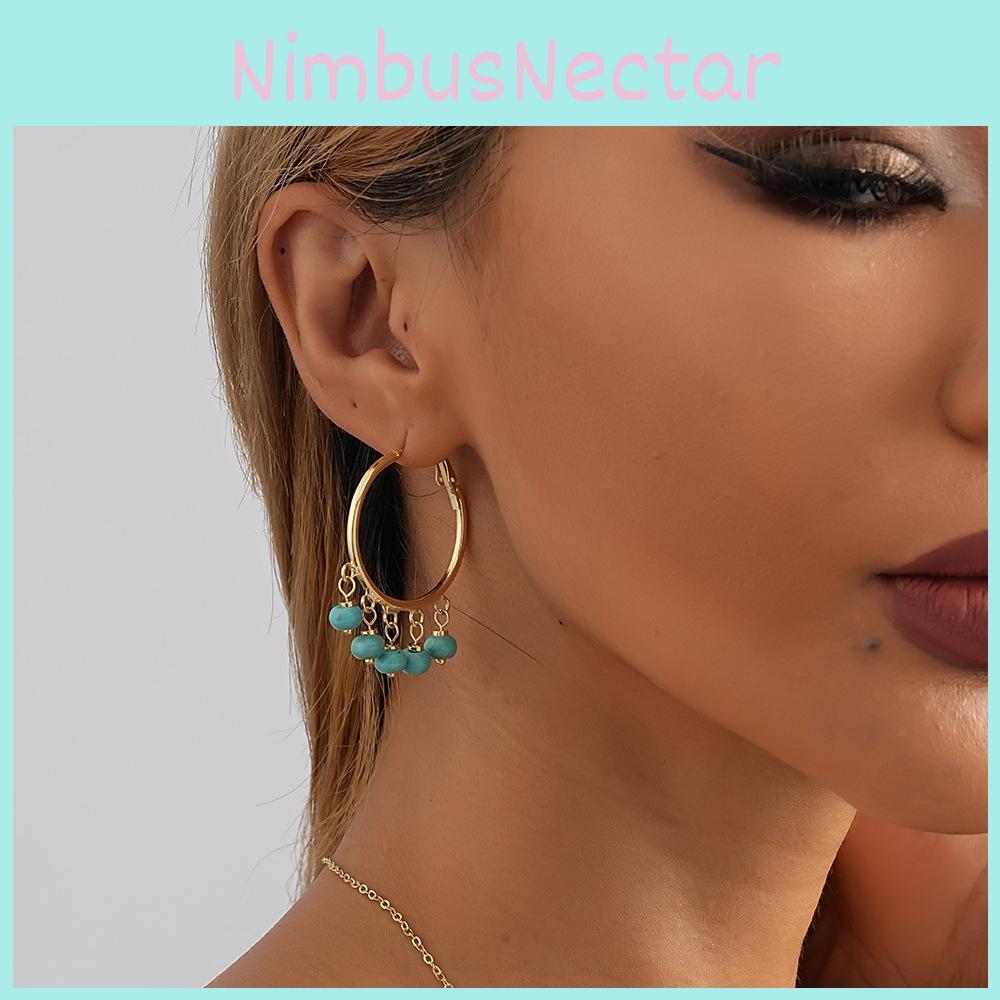 Earrings Copper Blue With Natural Stones Simple And Elegant Earrings Circle