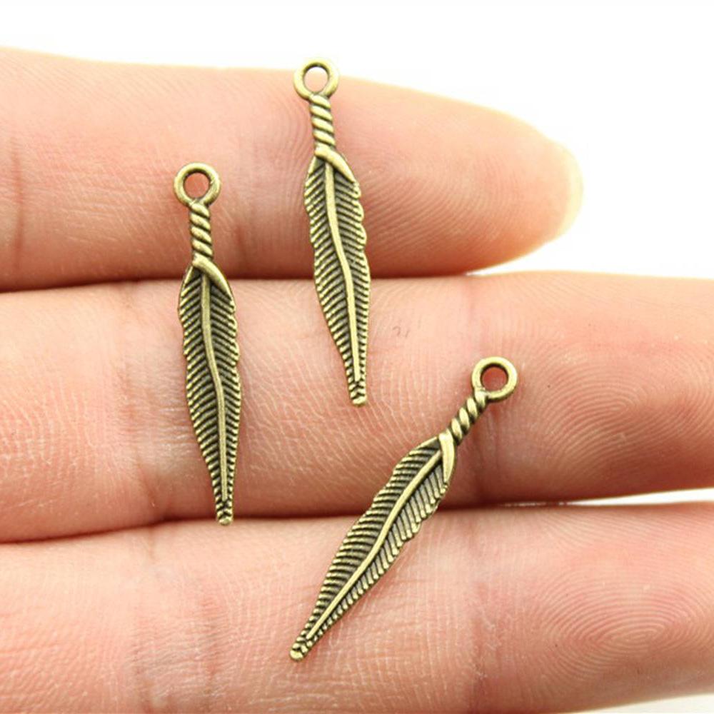 40pcs Antique Bronze Silver Color Pendants DIY Crafts Making Findings Handmade Jewelry Small Feather Charms For Jewelry Making