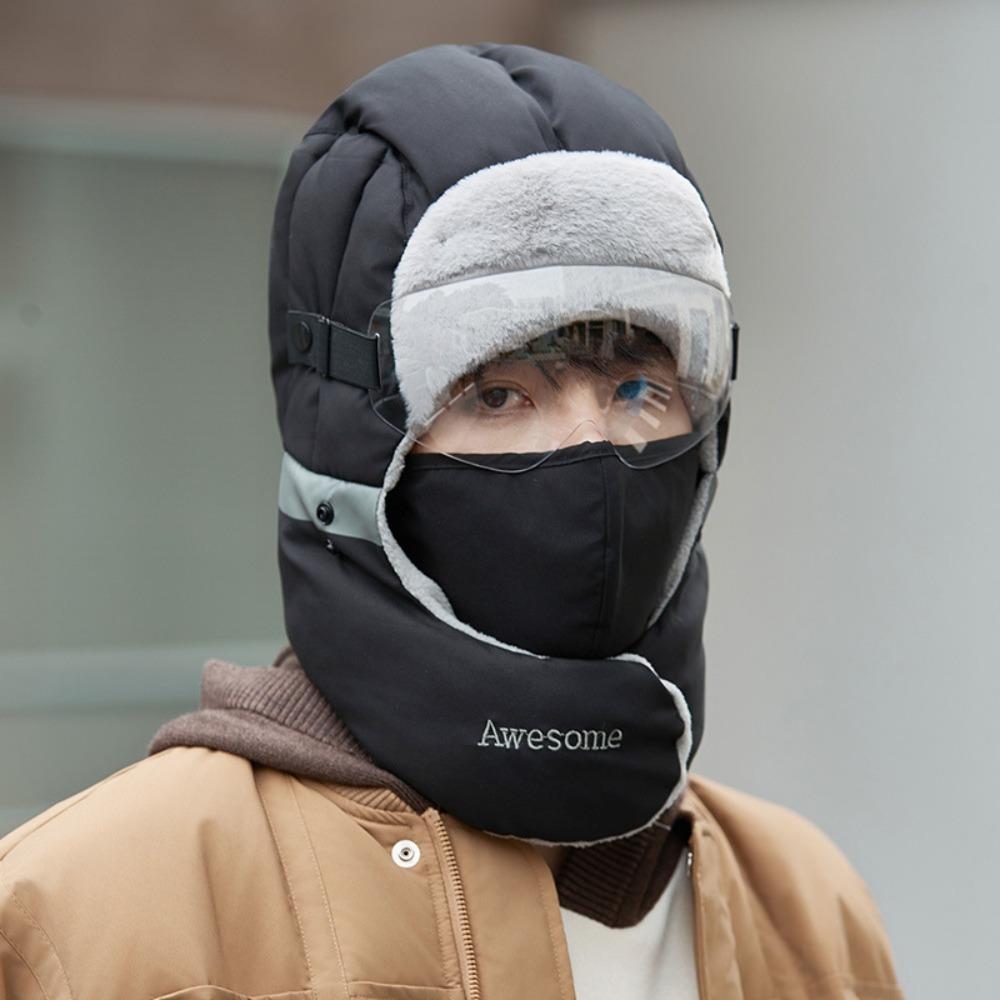 Fashion Winter Warm Lei Feng Hat Thickened Cycling Cold Northeast Hat Protective Goggles Ear Protection Beanies Hat Winter