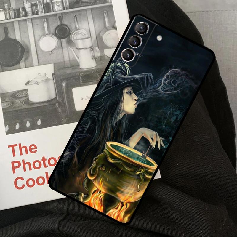 Halloween Witch Cat Phone Case For Samsung Galaxy S22 S23 S24 Ultra S20 S21 S24 FE S9 S10 Plus Note 10 20 Ultra