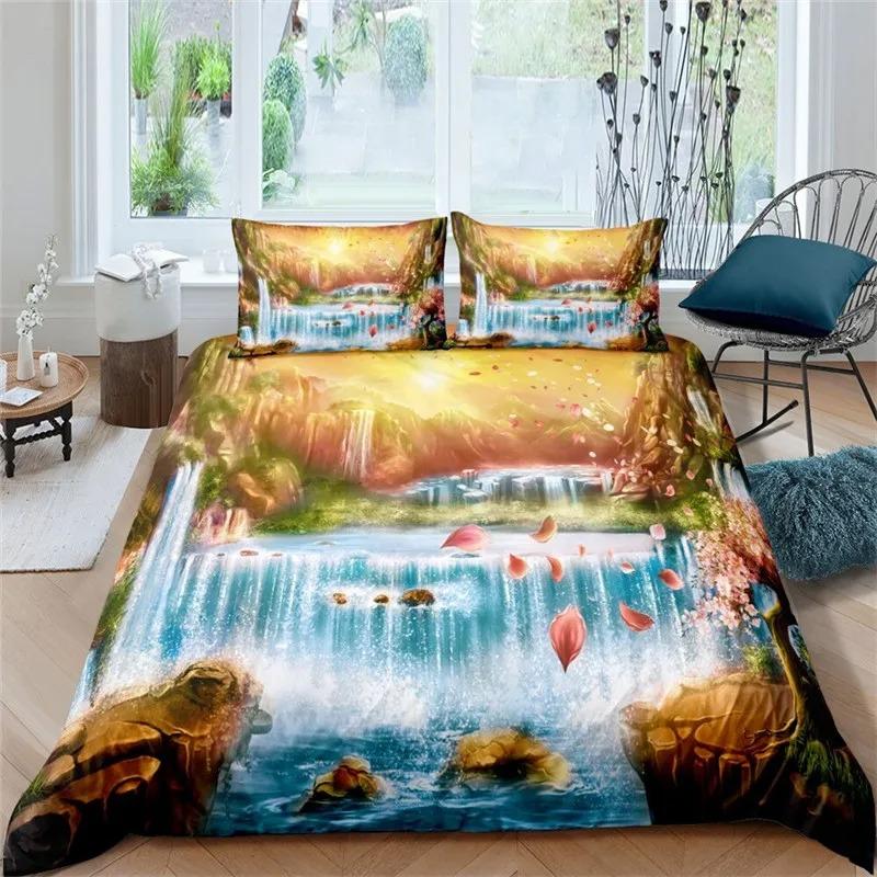 Snow Mountain Soft Duvet Cover Set Natural Lpluscape Warm Comforter Cover Microfiber Dream Waterfal Beding Set Twin King for Young Girls Ten