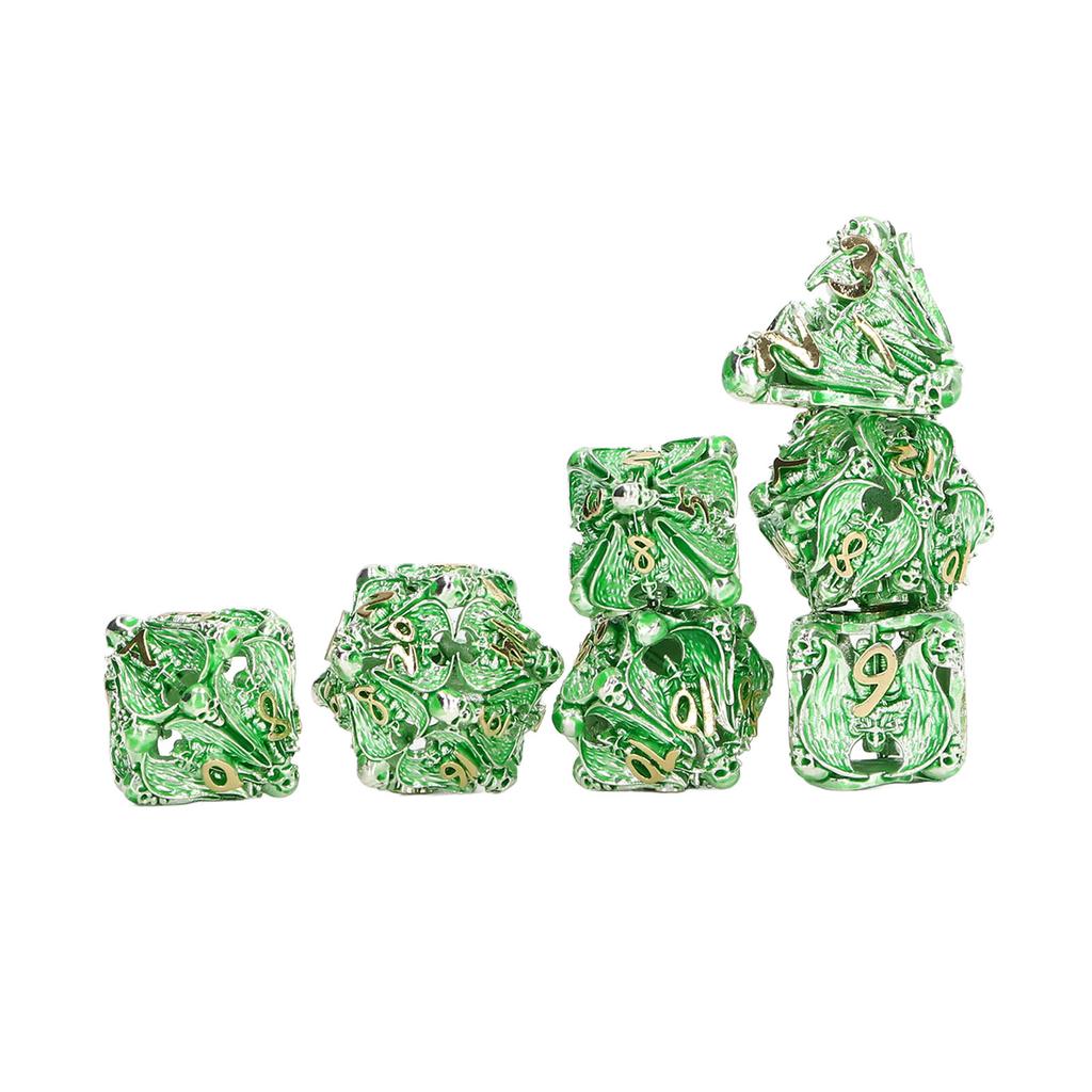 7pcs Hollow Polyhedral Dice Set Holiday Party Skull Pattern Copper Dice Props for Board Card Game
