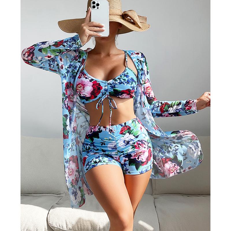 Women Swimsuit High Waist Bikini Set Three Pieces Women Sexy Long Sleeve Cover Up Swimsuit 2026 Beach Bathing Suits Swimwear