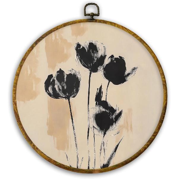 CUANFDDSF Vintage Lily of the Valley Floral Oval Wall Art Decor, Retro Flower Botanical Wall Hanging Decor, Vintage Botanical Framed Canvas Prints