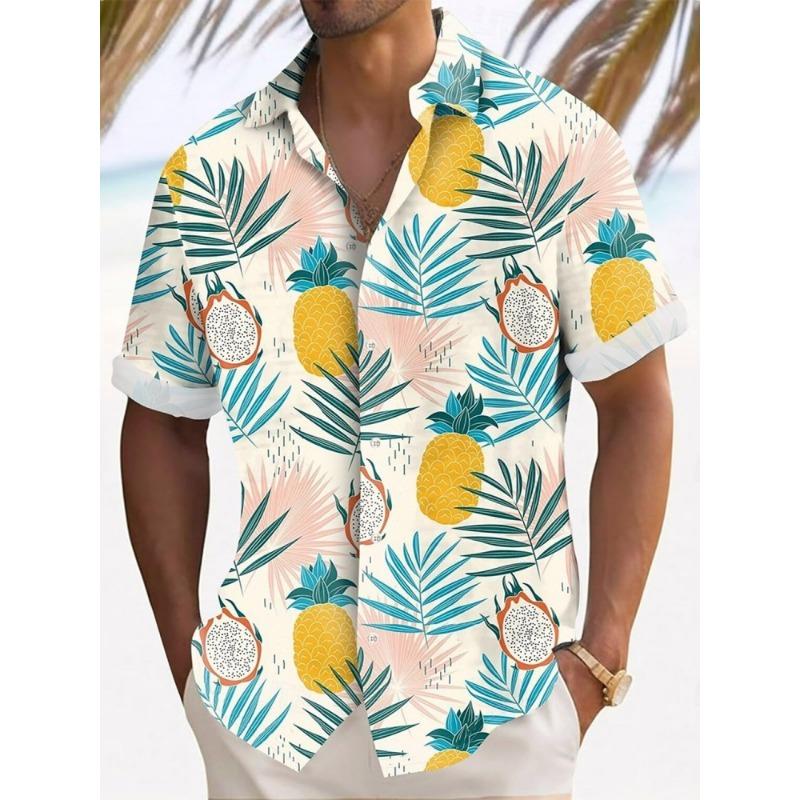 Hawaiian-style 3D Pineapple Printed Men's Shirt Beach And Sand Dune Men's Short-sleeved Shirt Summer Daily Casual Men's Shirt