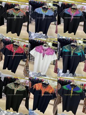 Marcelo Classic Phantom Wings Short Sleeve T-Shirt with Colorful Feathers and Lightning Design