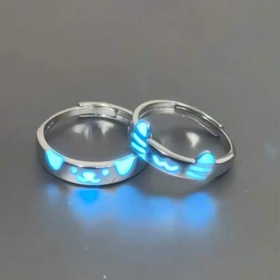 Glow In Dark Luminous Couple Rings Cute Puppy Valentine's Day Gift Cat Dog Opening Ring  Women Men