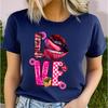 Polyester 100% Lip Love Men's and Women's Short-sleeved Clothing Round Neck Short Sleeve T-shirt, Knit Graphic Women Clothes Summer