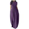 Plus Size Women’s Solid Color Round Neck Pocket Maxi Dress – Short Sleeve, Loose Fit