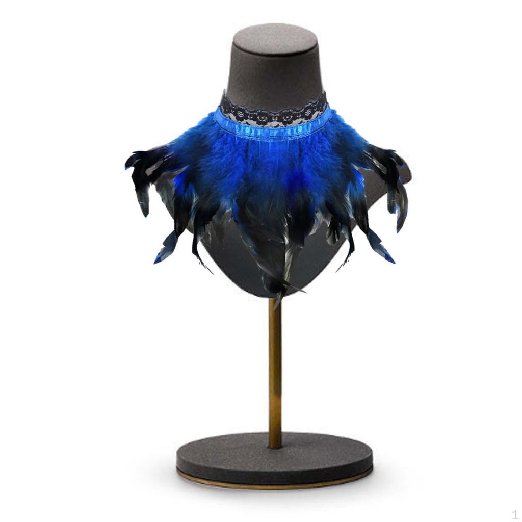 Black Faux Feather Shoulder Wrap Cape Necklace Halloween Party Choker Shrug for Stage Performance