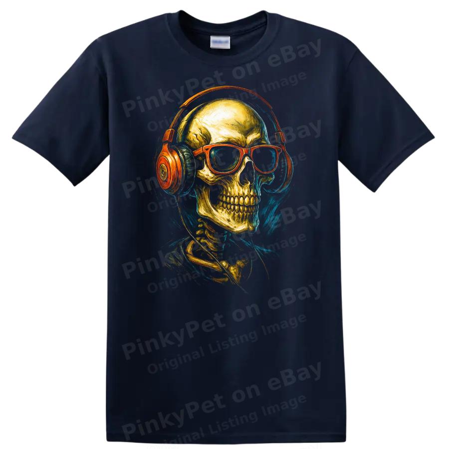 Skull Headphones Graphic T Shirt Urban Streetwear Dark Art Tee