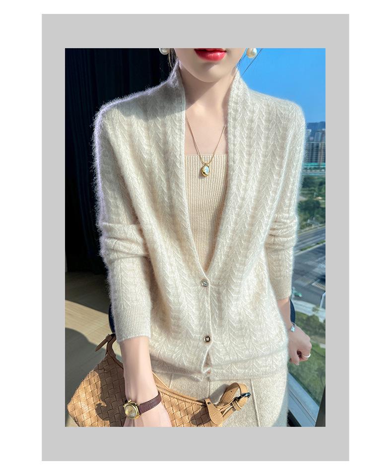 Women's High-End Pure Wool Scarf Collar Cardigan - Solid Color Autumn Winter Fashion Sweater