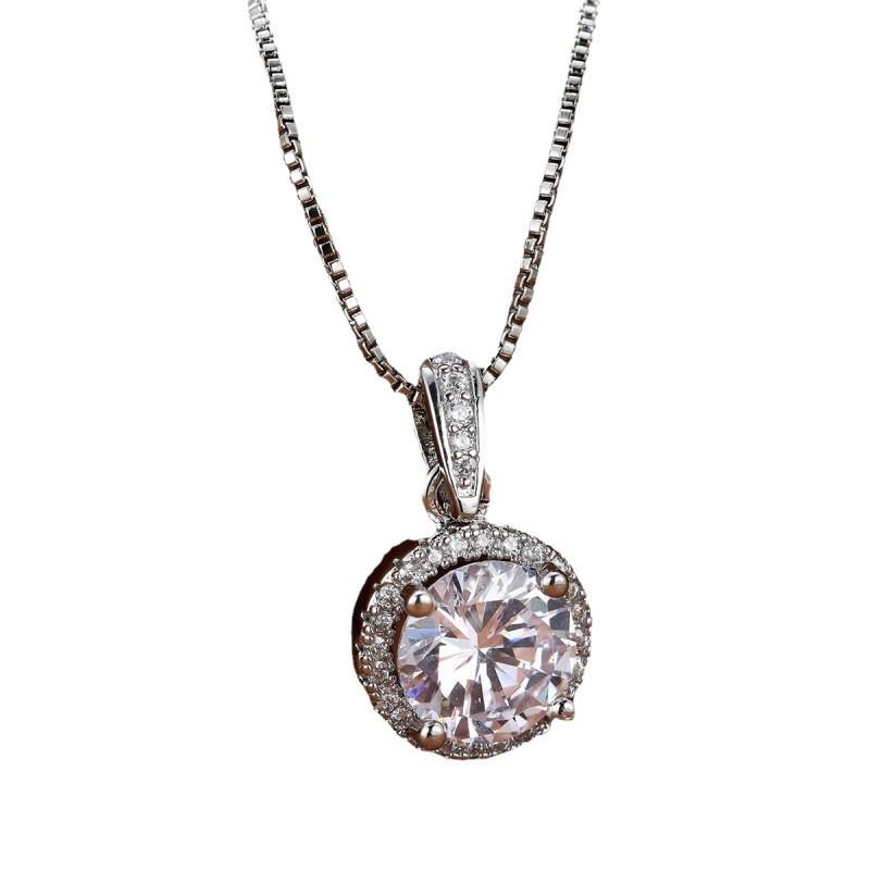 Hot Sale Carat White Diamond Round Necklace Simple Moissanite Microinlaid Zircon Clavicle Chain