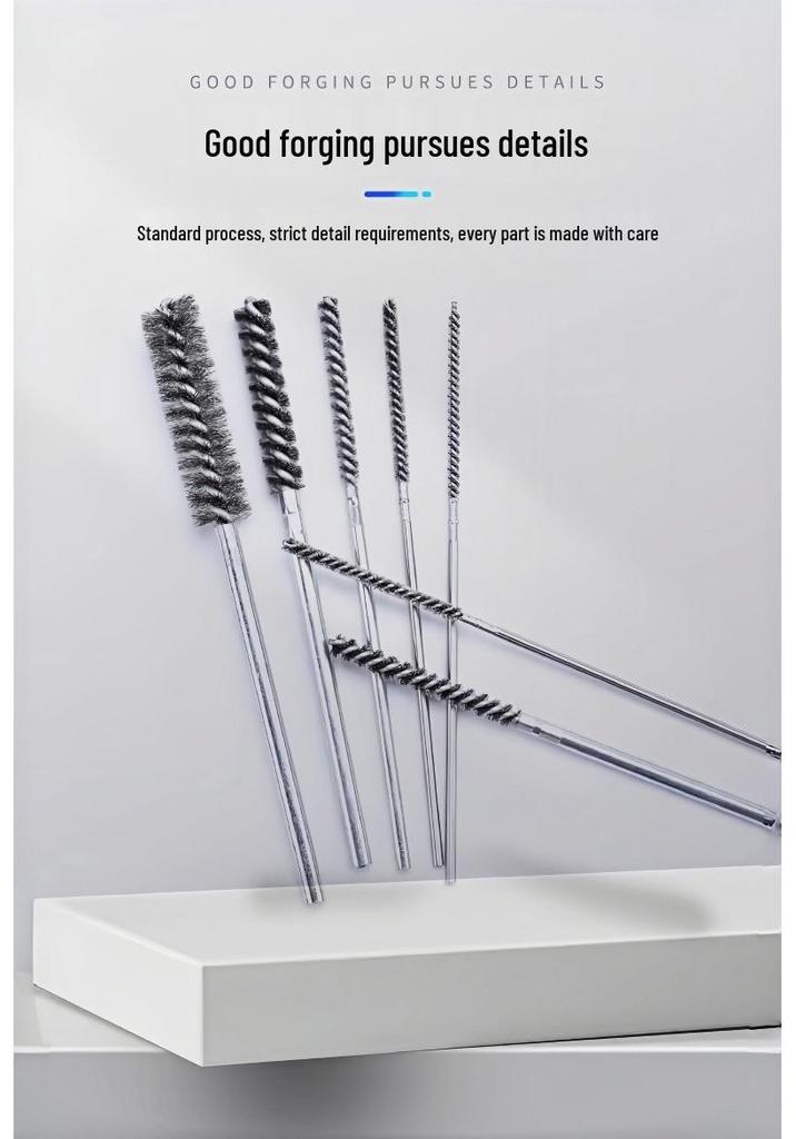 Industrial Rust Removal and Polishing Brush with Handle - Stainless Steel and Copper Wire for Inner Hole Sanding