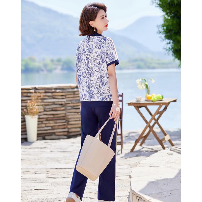 Pasite Women's Chinese Style Floral Print Summer Two-Piece Set