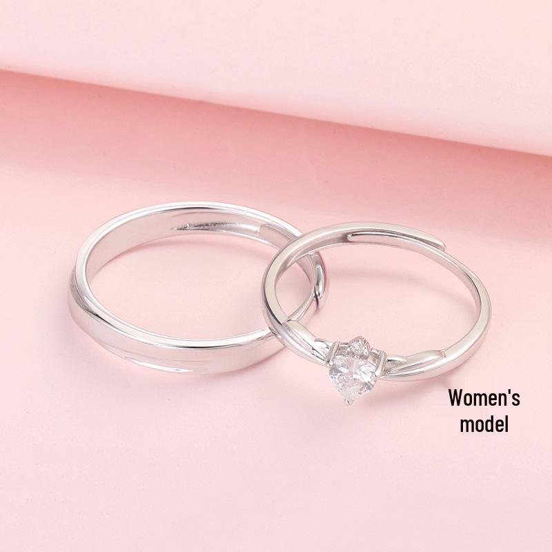 Lifetime Love: Sterling Silver Adjustable Couple s Rings - Perfect for Weddings & Valentine s Day Open Adjustable