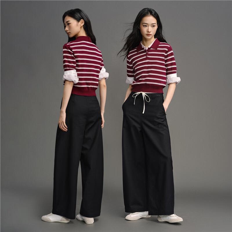 GIORDANO CONCEPTS Women's Striped Cotton Knit Polo Top