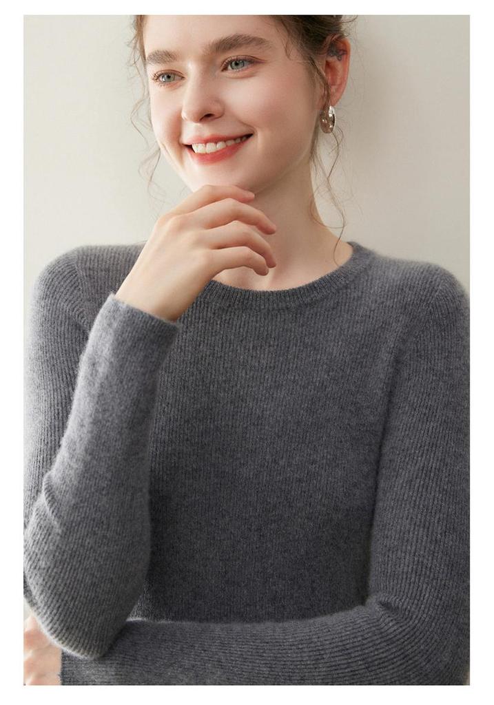 Pure Cashmere Women's Round Neck Sweater - 2026 Autumn/Winter, Versatile Slimming Style, Solid Color Warm Base Layer.