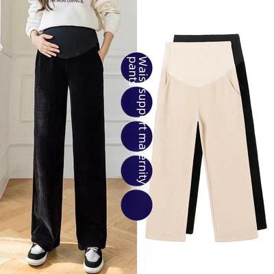 Warm Wide-Leg Maternity Pants with Velvet for Autumn/Winter