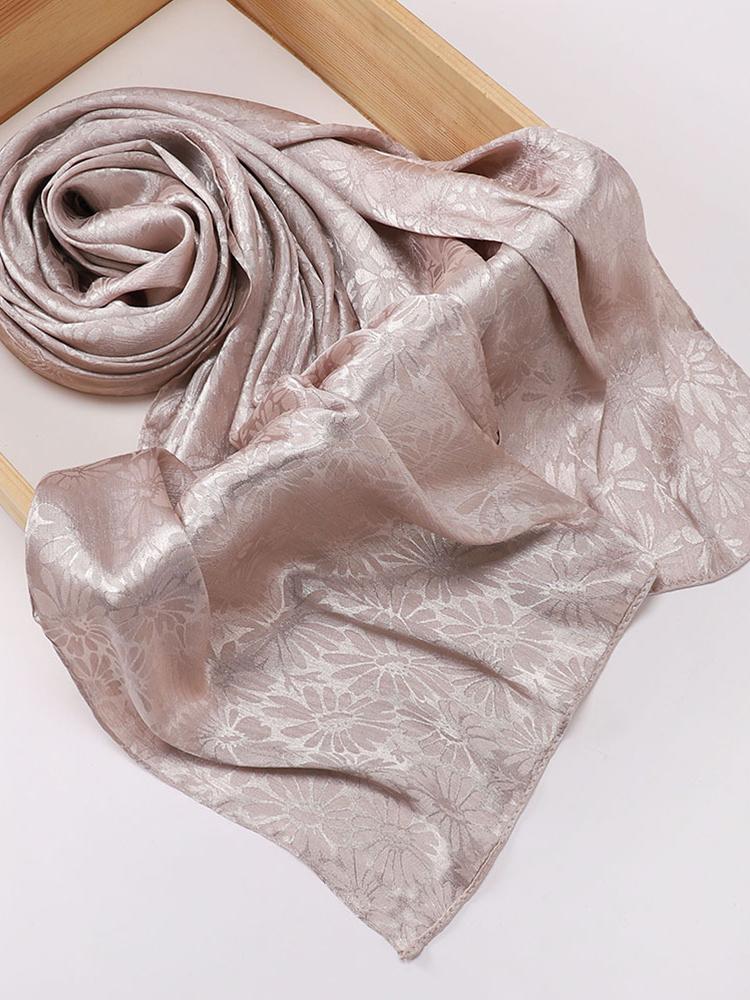 Elegant Women Silk Scarf Satin Solid Flower Wrap Shawl Sunscreen Bandana Hijab Mujer Scarve Pareo Beach Boho Headscarf Sweet New