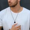 Men Necklace, Oval Round Pendant, Stainless Steel Minimalist Black Pendants.French Style Vintage Men Jewelry