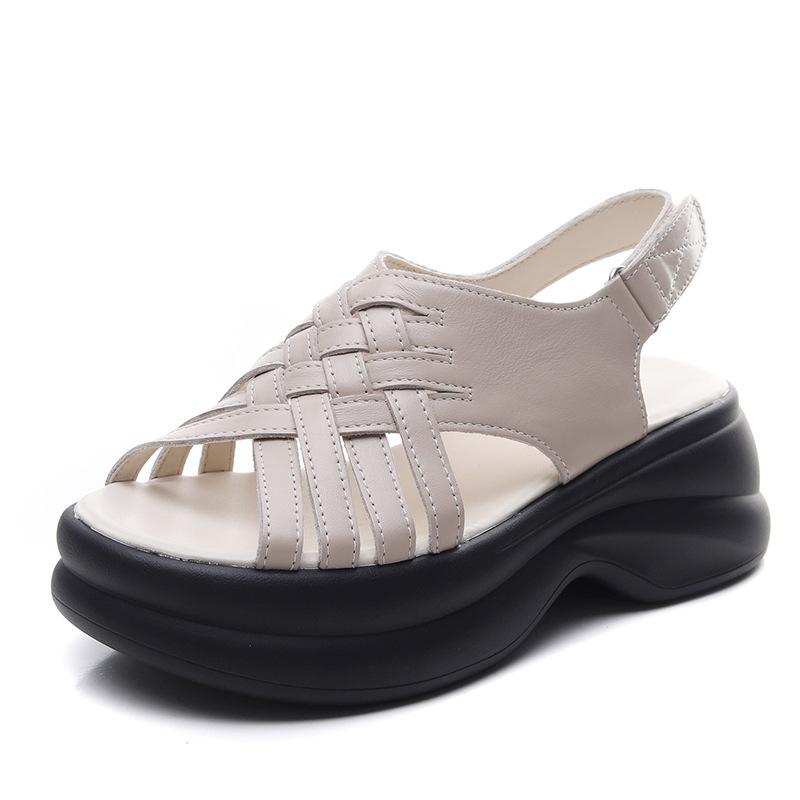 

Johnature Сандалии из натуральной кожи в стиле ретро с толстой подошвой, универсальные, увеличивающие рост, римские женские туфли 38