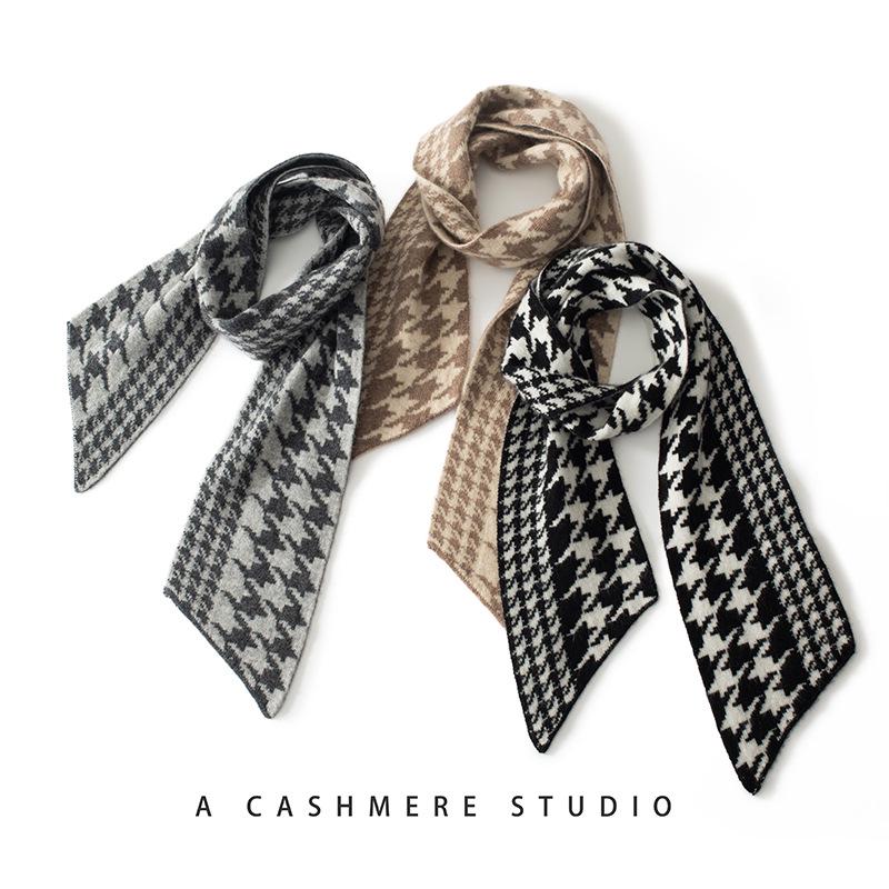 Unisex Korean Houndstooth Cashmere Scarf - Warm, Versatile Neck Warmer for Autumn/Winter