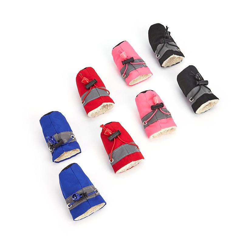 4pcs/set Waterproof Antiskid Puppy Shoes Winter Warm Plus Velvet Anti-slip Rain Snow Boots For Small Dog Cats Snow Socks