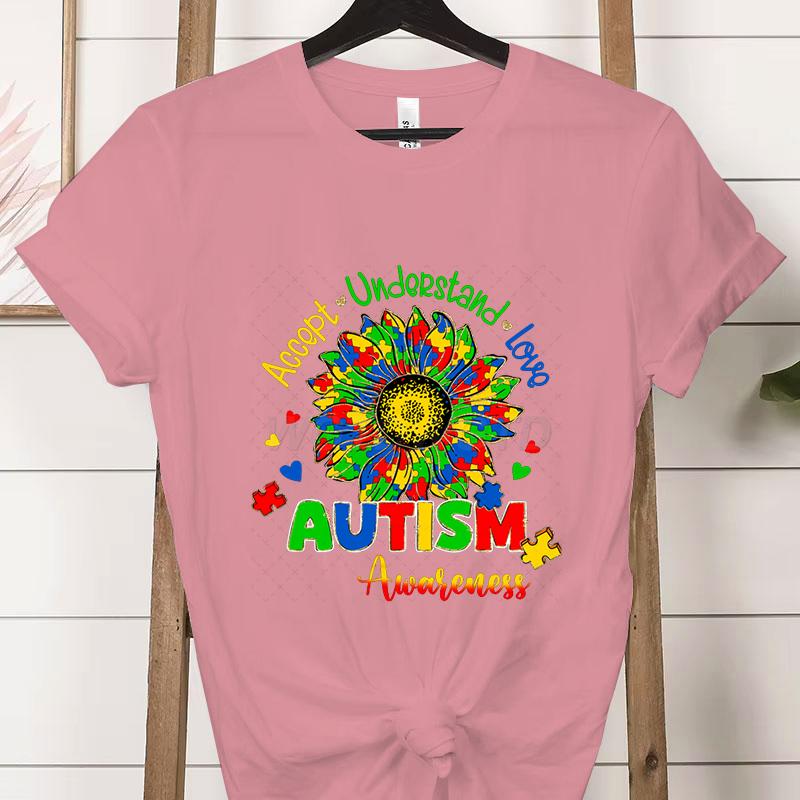 Autism Awareness Woman Tshirts Accept Understand Love Shirt Autism Teacher Gift Autism Gift for Mom Proud Short Sleeve Tshirt