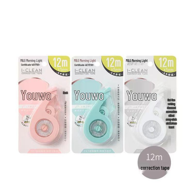 Morning.Light Correction Tape 77101: 12m White Tape with Comfortable Grip - Fresh and Cute Design for Students