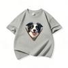 Kids Cotton T Shirt Adorable Collie Dog Zipper Print Crew Neck Short Sleeve Tee Casual Breathable Boys Girls Summer Tops