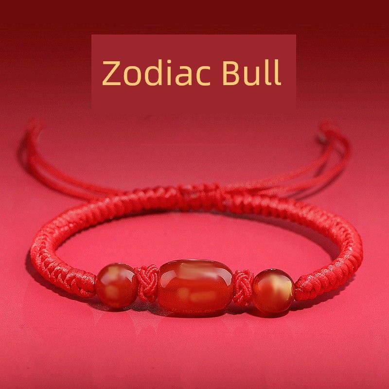 Putuo Mountain This Animal Year Red Rope Bracelet 2025 Snake Dragon Tiger Pig and Monkey Red Woven Agate Beads Carrying Strap Gifts for Men and Women